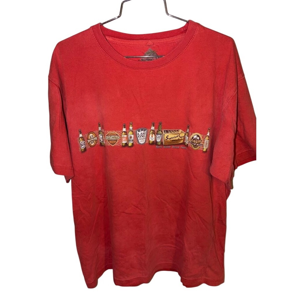 Newport Blue Mens XL Red Beer Bottle Graphic Tee Save Water Drink Beer Shirt